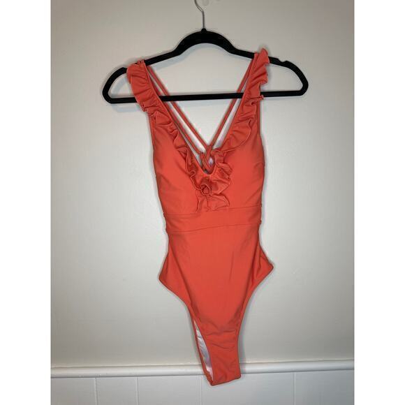NWT CUPSHE Women's One Piece Swimsuit in Coral Size Small‎ - Picture 3 of 5